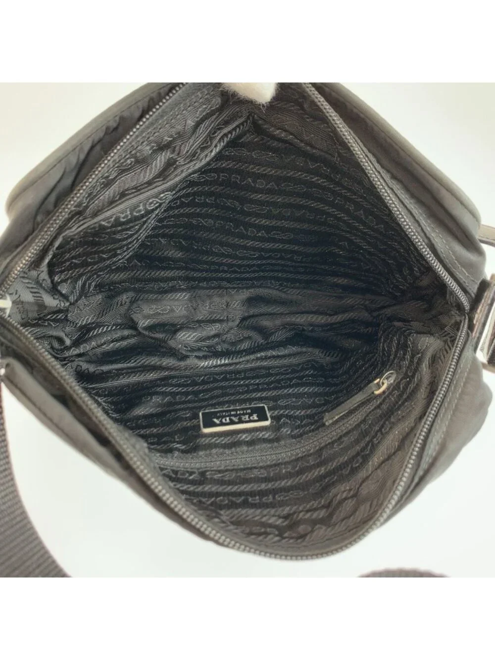 Prada Tessuto Black Silver Nylon Shoulder Bag Pochette